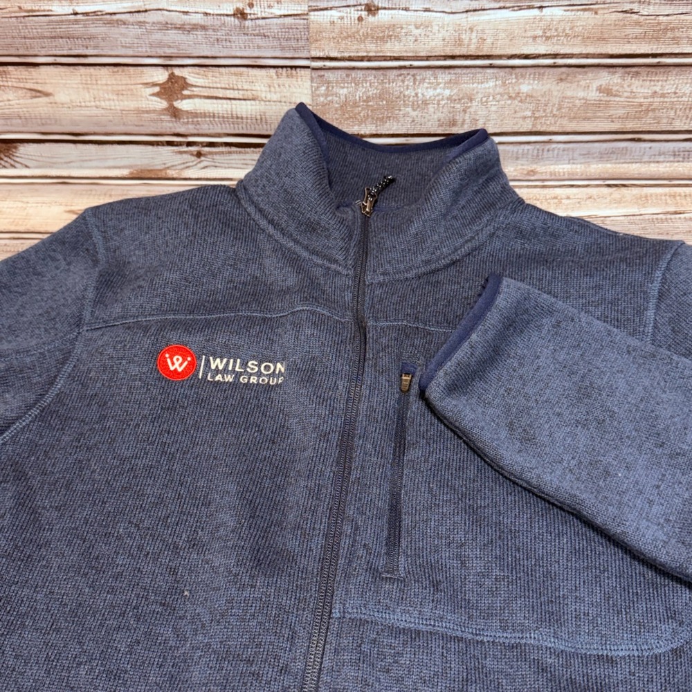 LL Bean Sweater Fleece Jacket Mens M Blue Full Zip Wilson Law Group Logo